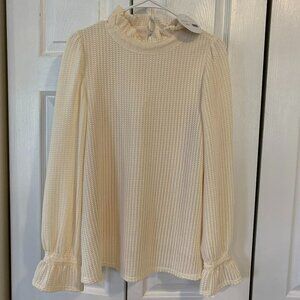 Mazik Top Ladies Ruffle Neck Cream Knob Fabric Lined Small